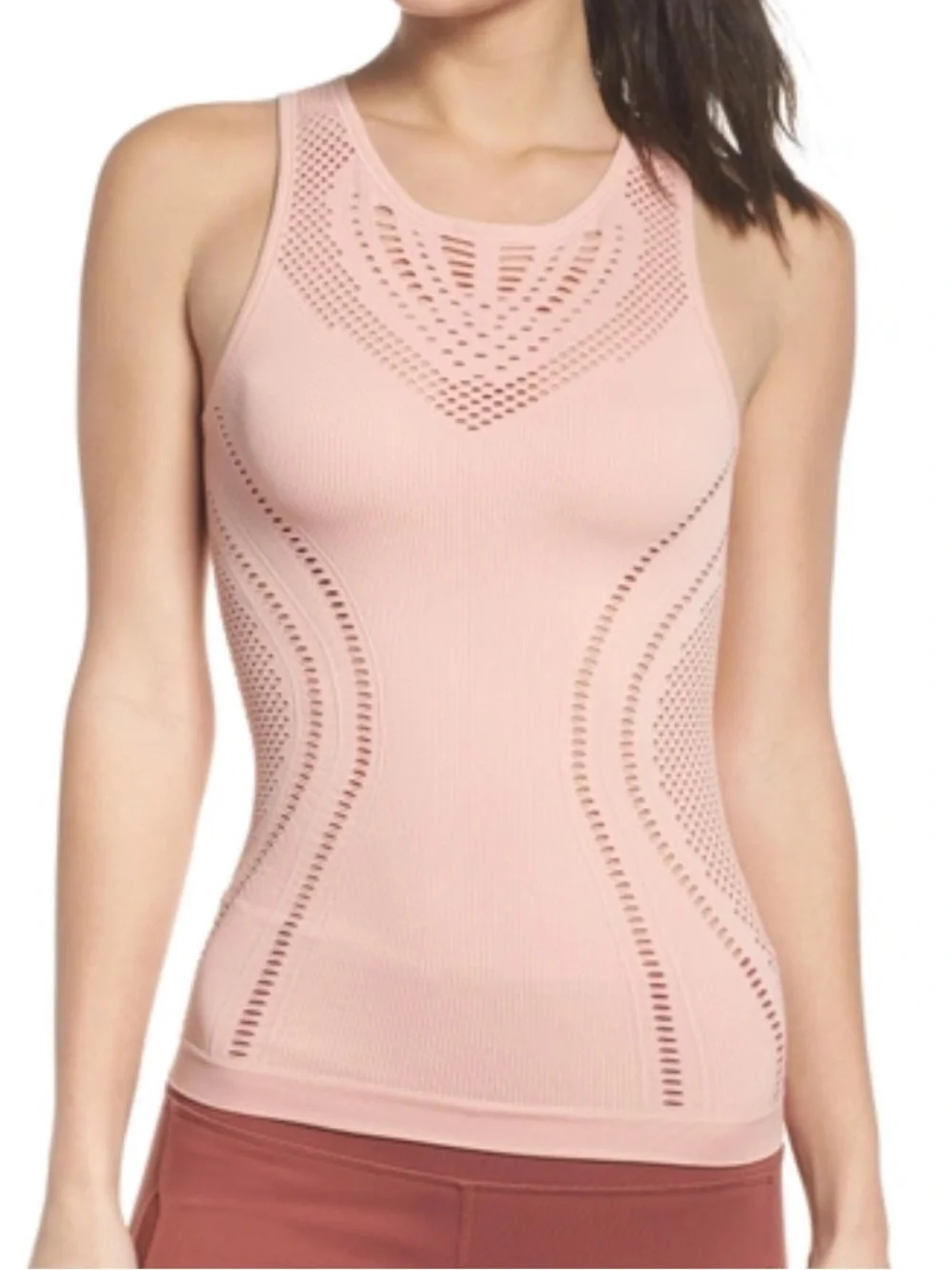 Alo Yoga Lark Seamless Tank Powder Pink Perforated Yoga Top estimated Size XS/S